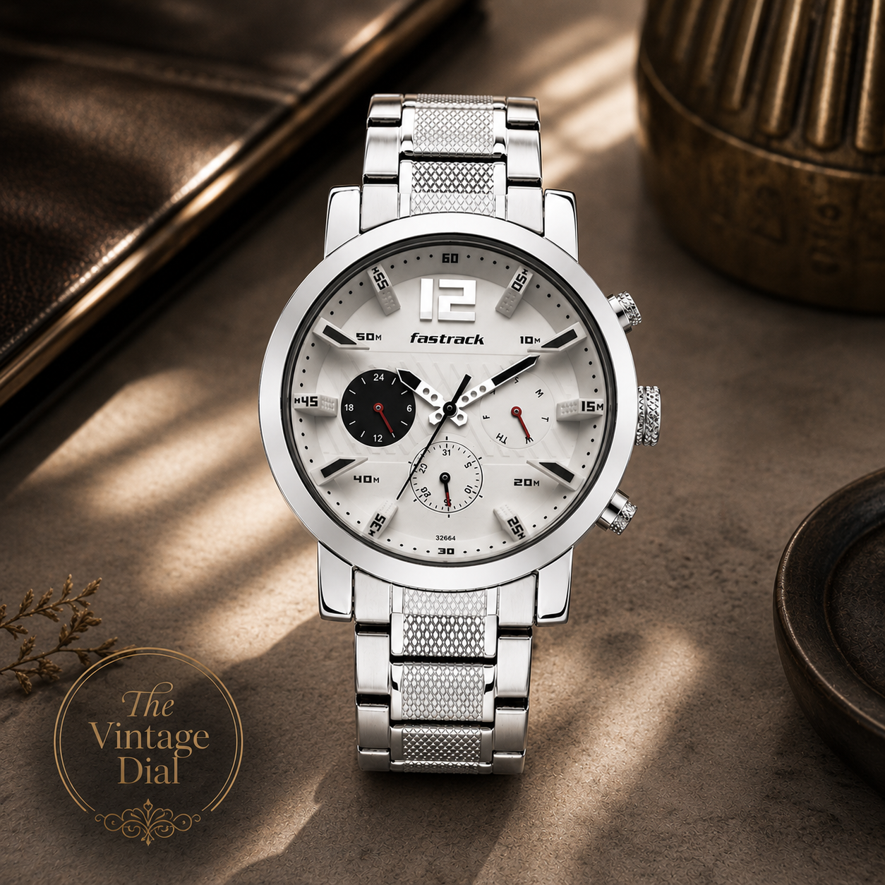 Fastrack Premium Silver Dial Chronograph Look Stainless Steel | The Vintage Dial