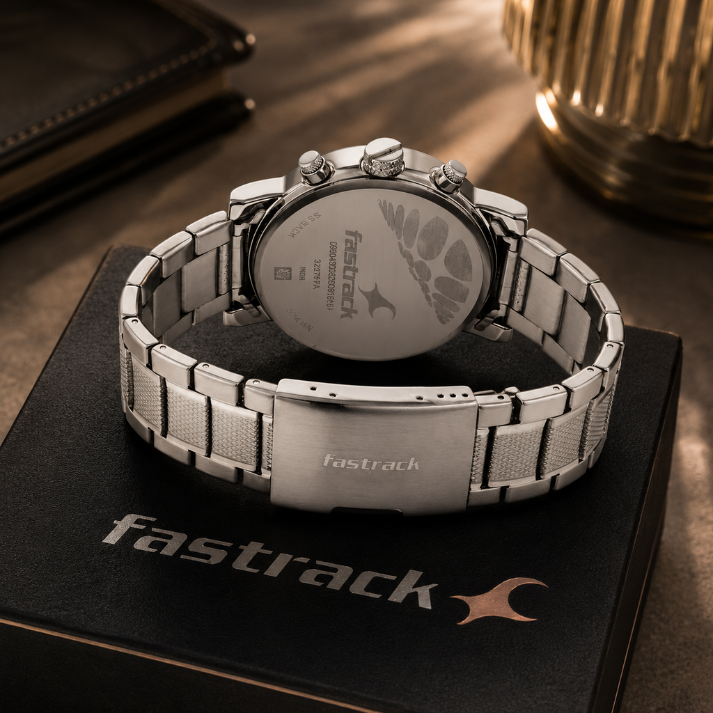 Fastrack Premium Silver Dial Chronograph Look Stainless Steel | The Vintage Dial