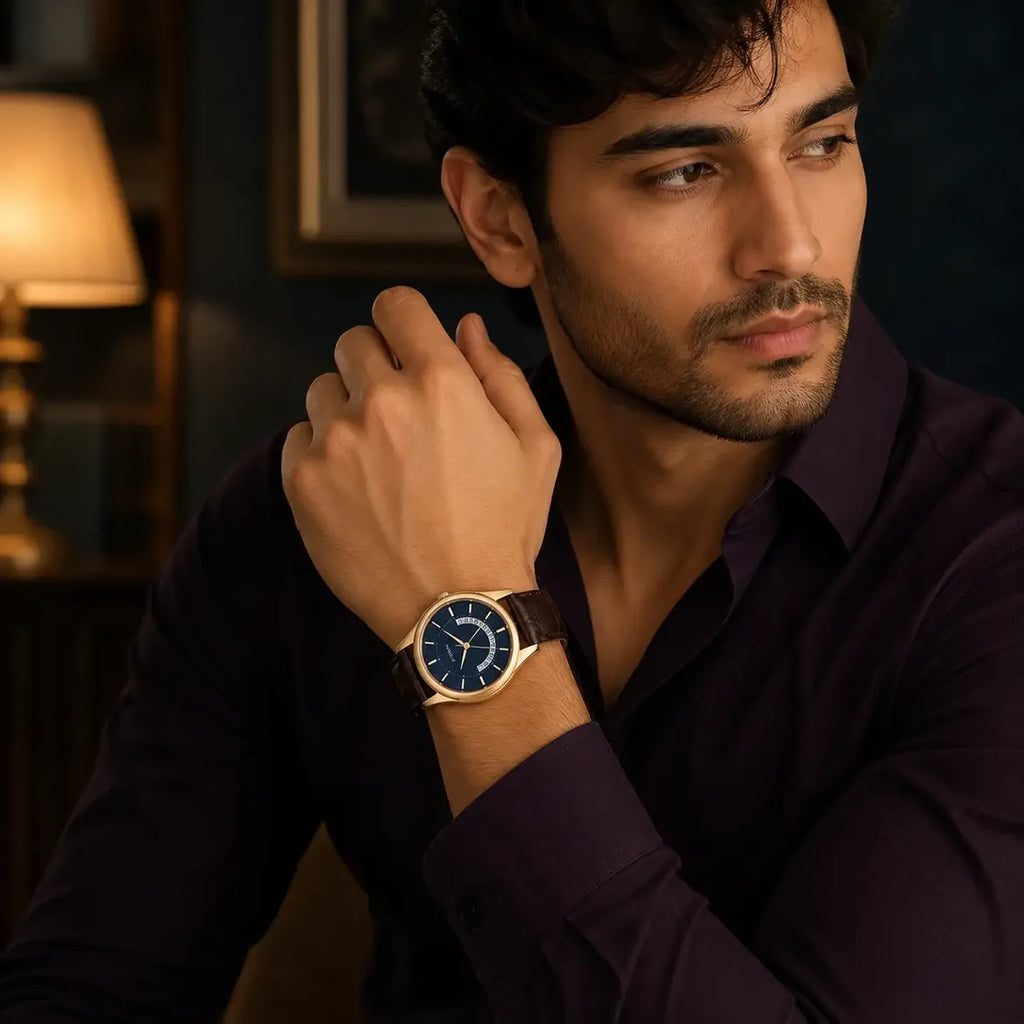 Titan Lagan Blue Dial Analog Watch For Men (1713WL01) Premium Leather Strap