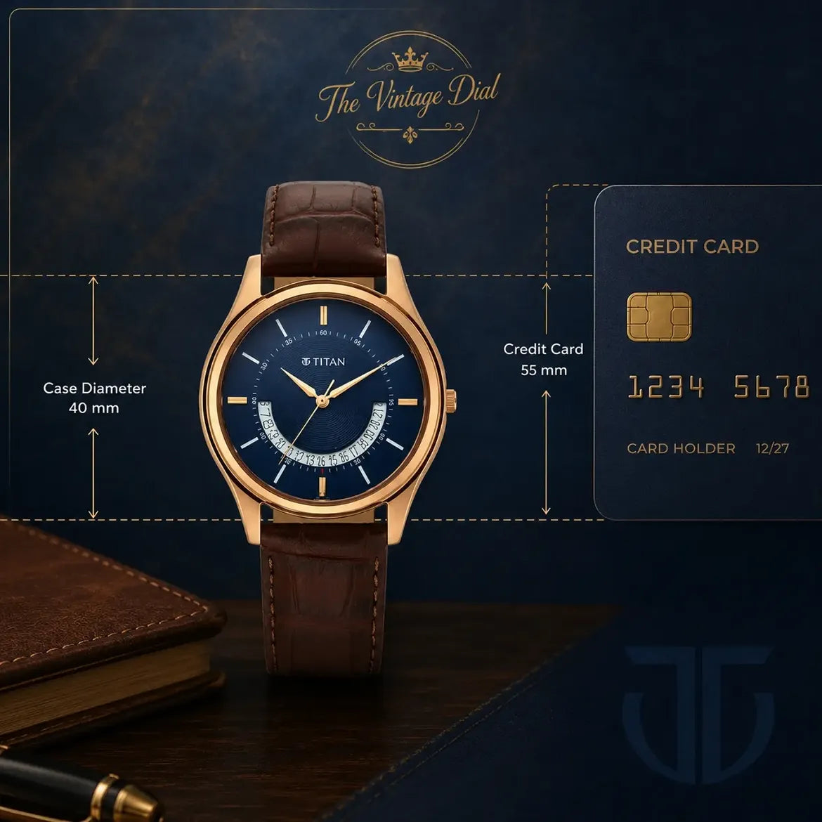 Titan Lagan Blue Dial Analog Watch For Men (1713WL01) Premium Leather Strap
