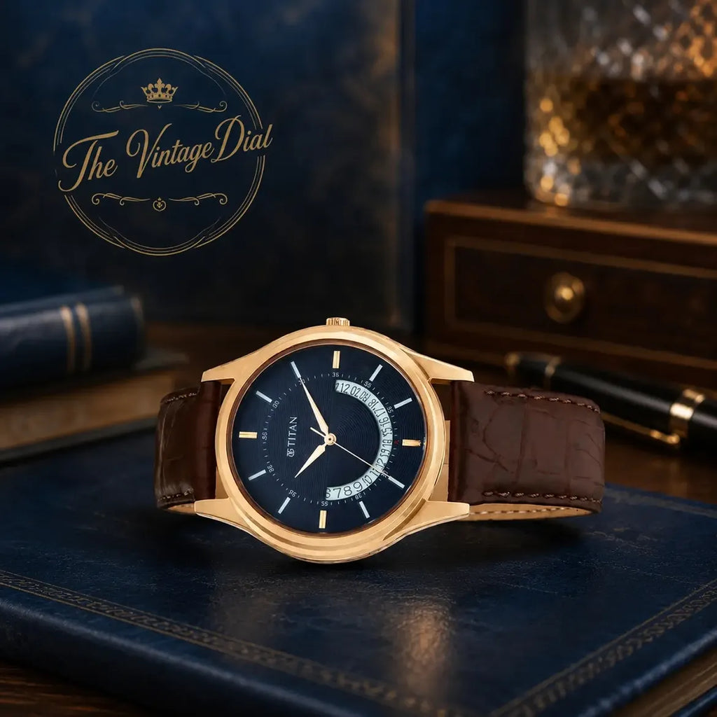 Titan Lagan Blue Dial Analog Watch For Men (1713WL01) Premium Leather Strap