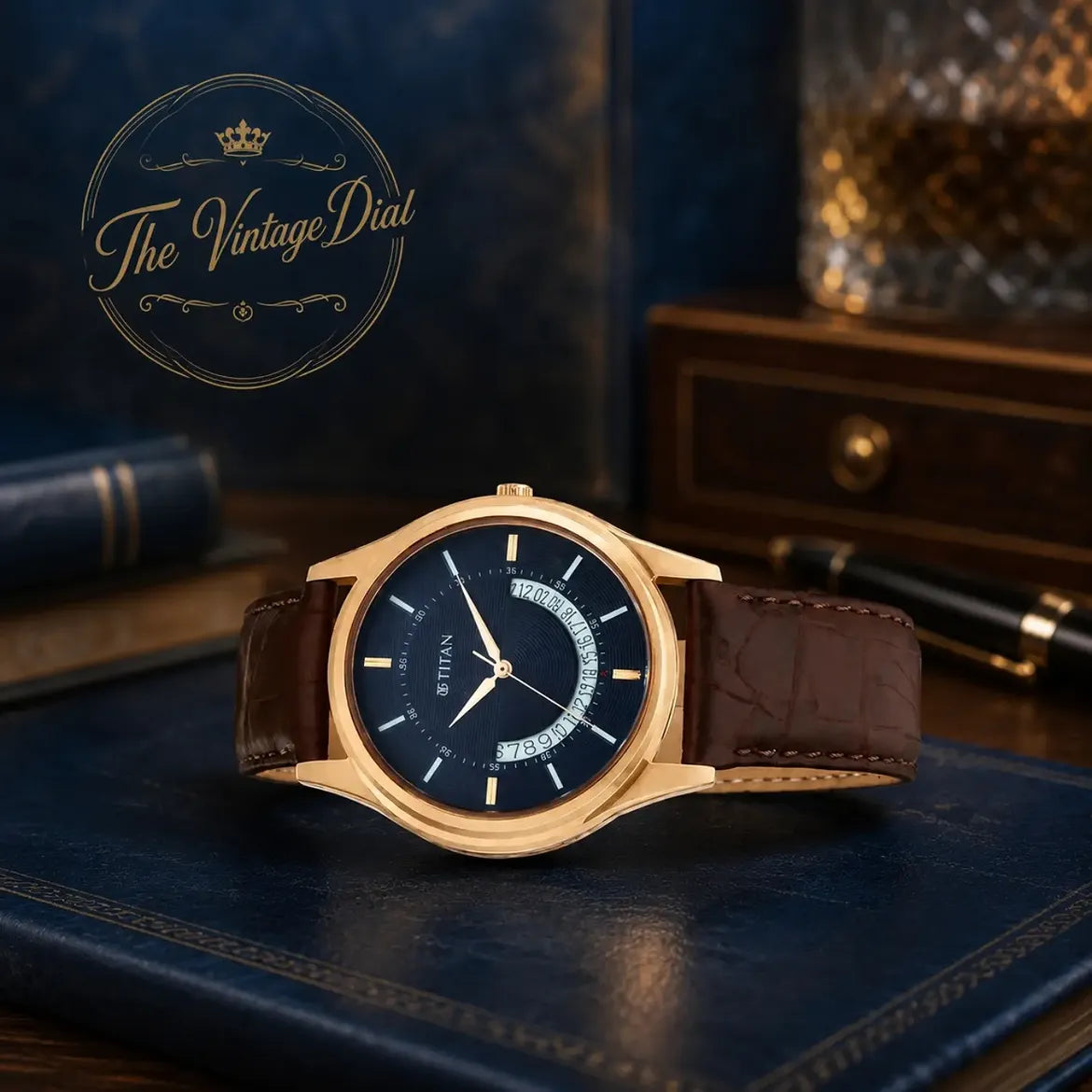 Titan Lagan Blue Dial Analog Watch For Men (1713WL01) Premium Leather Strap