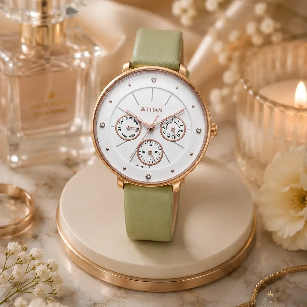 Titan Neo (2651WL09) Women's White Dial , Green Leather Strap Watch