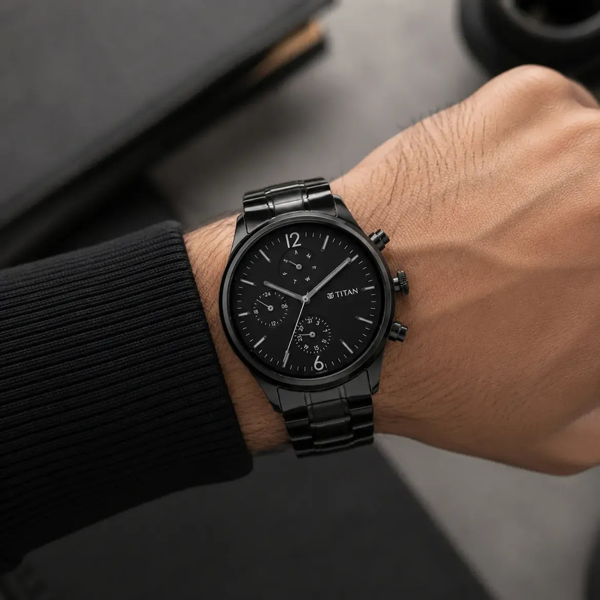 Titan Neo (1805NM02) Multifunction Black Dial Metal Strap Watch For Men