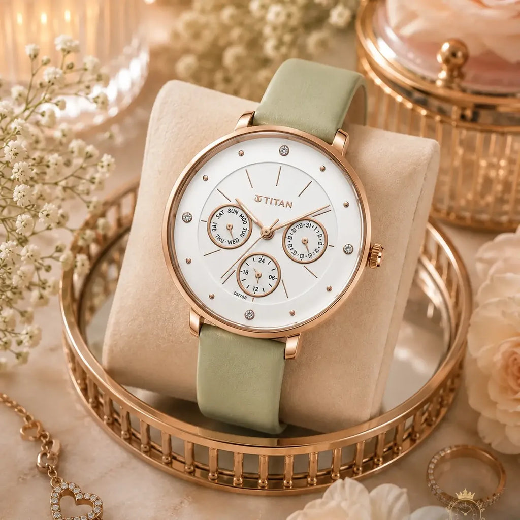 Titan Neo (2651WL09) Women's White Dial , Green Leather Strap Watch