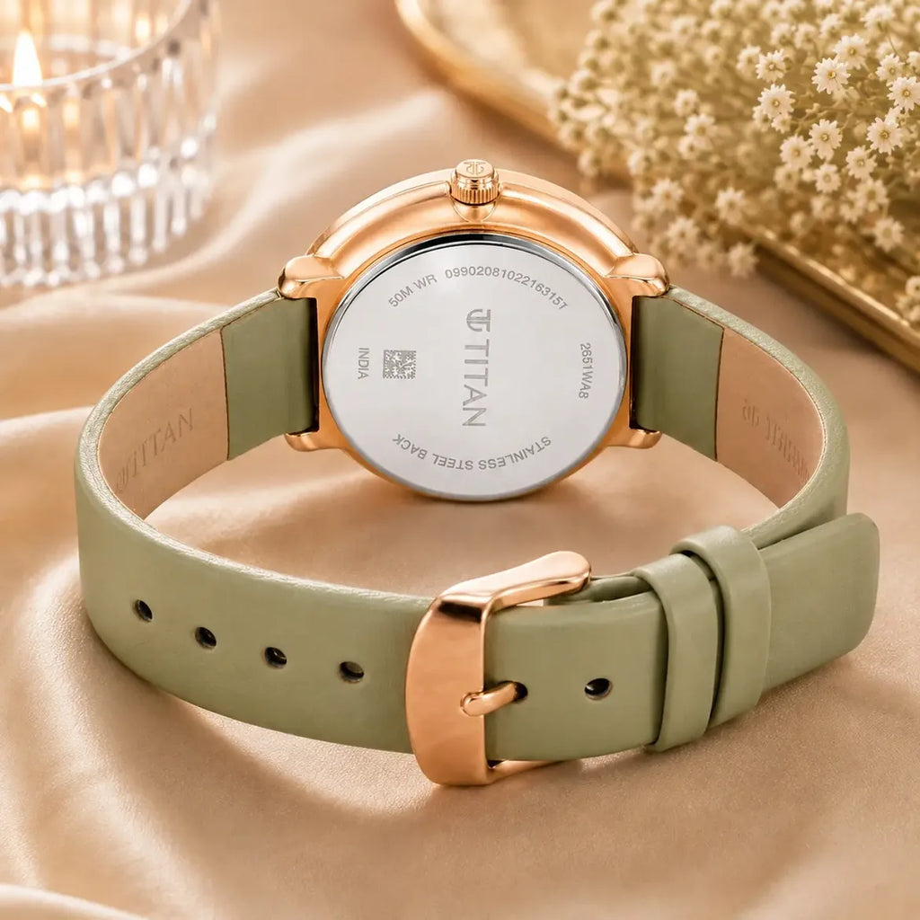 Titan Neo (2651WL09) Women's White Dial , Green Leather Strap Watch