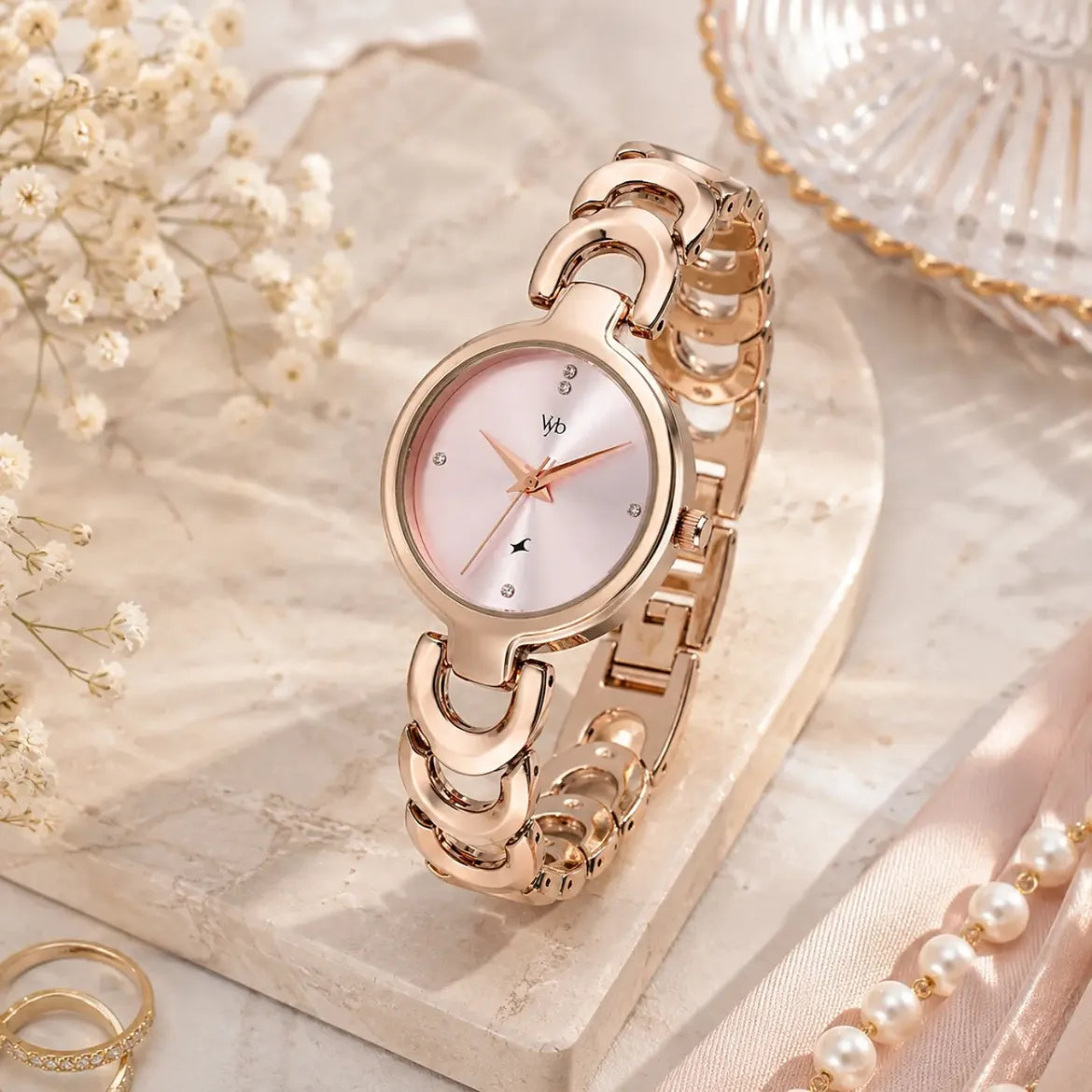 Fastrack Vyb Successor (FV60141WM01W)  Rose Gold Dial Metal Strap Women's Watch