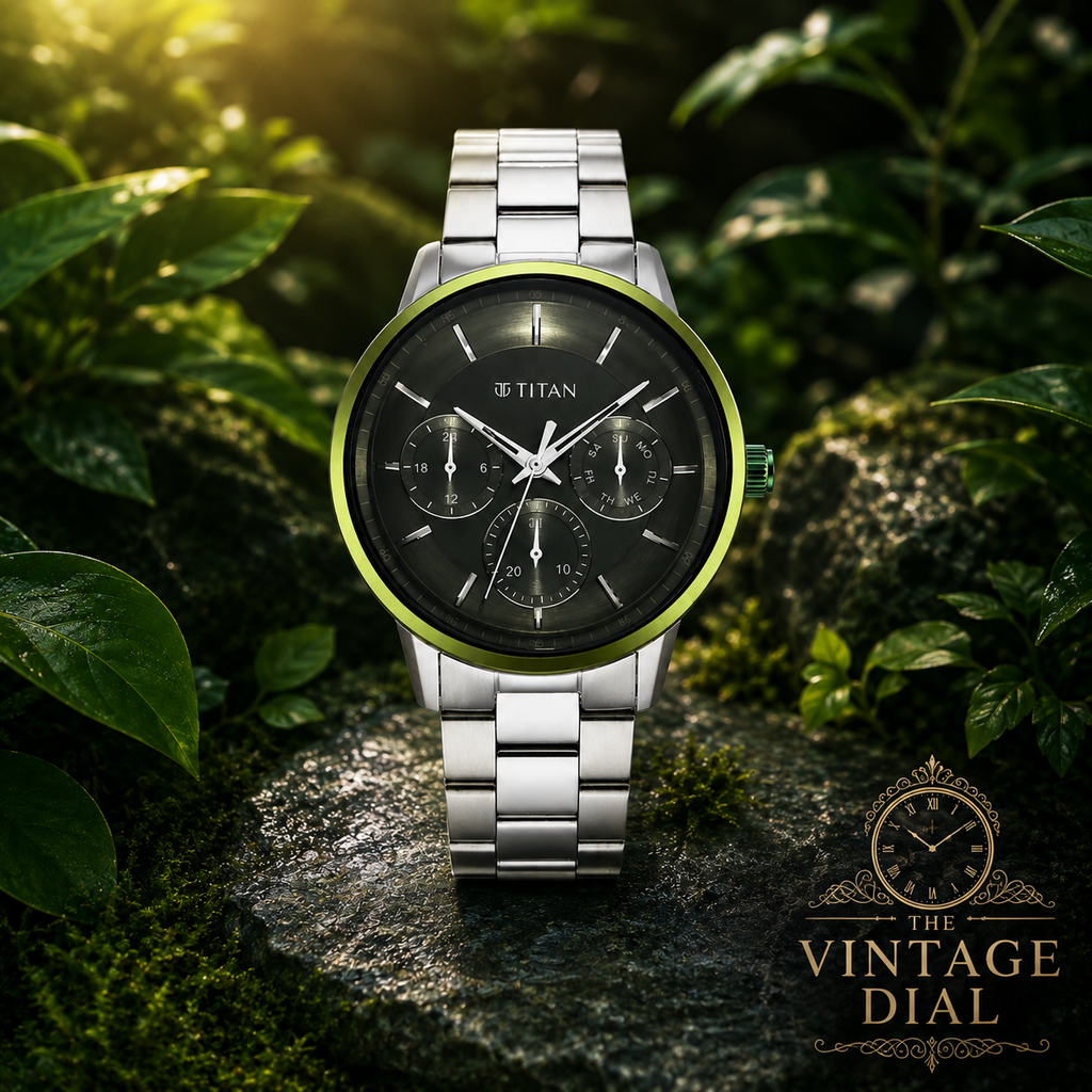 Titan Urban (90133KM01) Green Dial Multifunction Stainless Steel Watch for Men