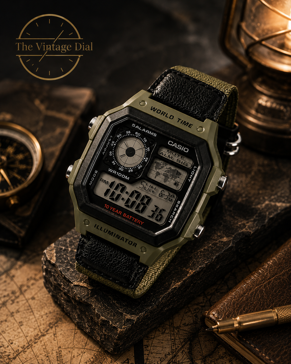 Casio Royale Military Green Digital Watch (AE-1200WHB-3BV / D101)