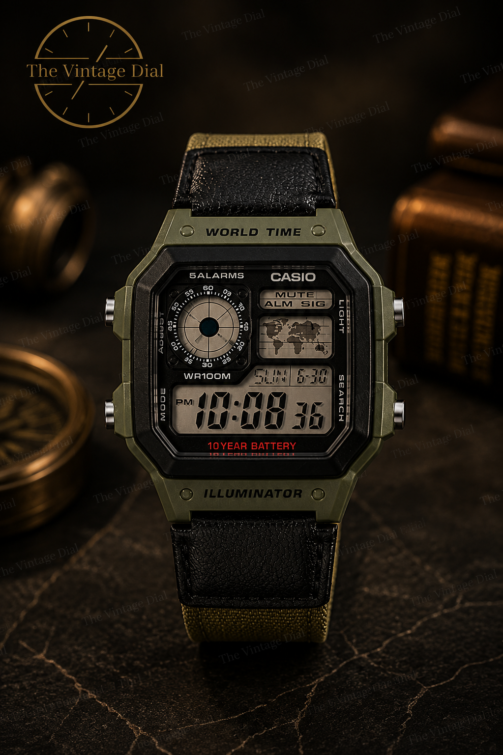 Casio Royale Military Green Digital Watch (AE-1200WHB-3BV / D101)