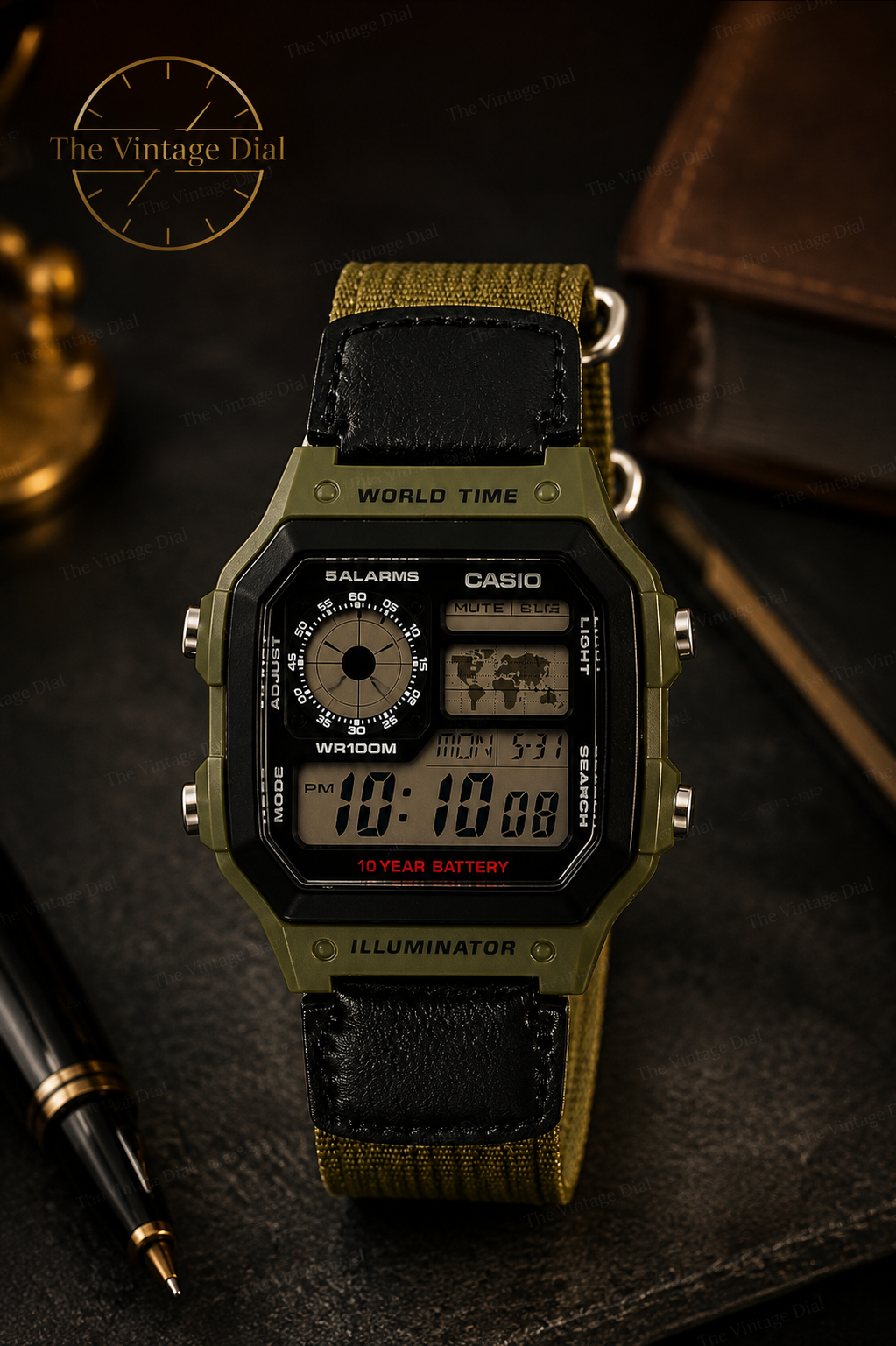 Casio Royale Military Green Digital Watch (AE-1200WHB-3BV / D101)