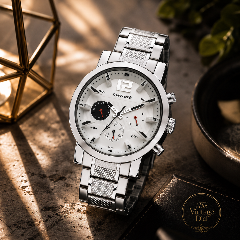 Fastrack Premium Silver Dial Chronograph Look Stainless Steel | The Vintage Dial