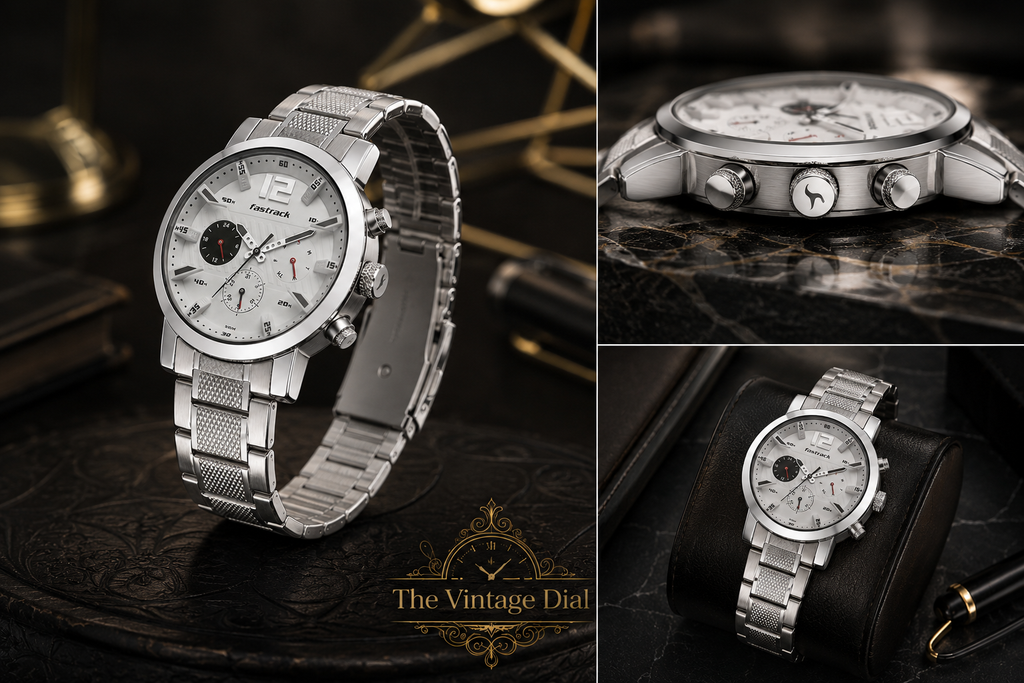 Fastrack Premium Silver Dial Chronograph Look Stainless Steel | The Vintage Dial