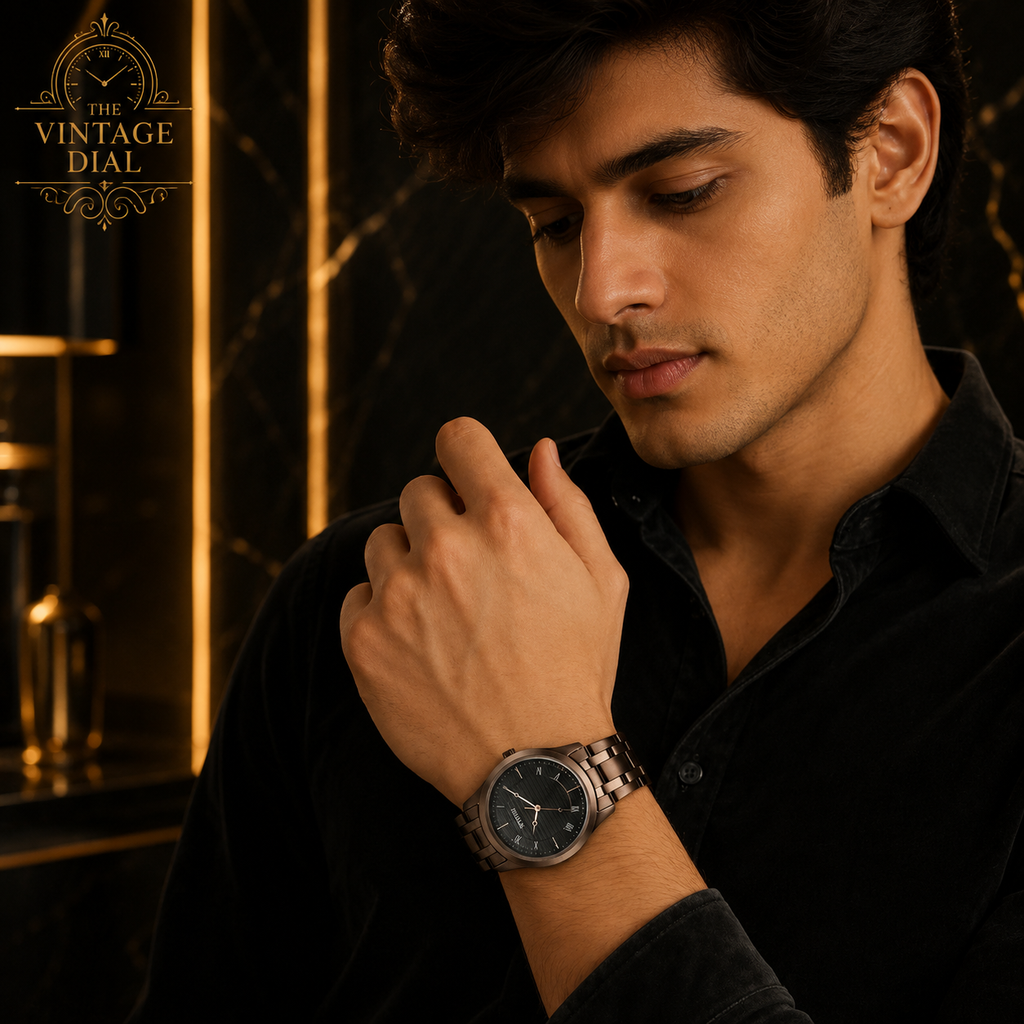 Titan Karishma Black Dial Analog Watch For Men (Model : 1823QM01) | Premium Mettalic Brown Strap