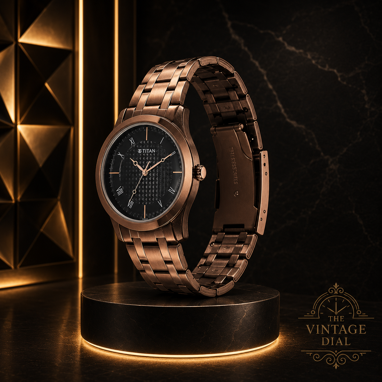 Titan Karishma Black Dial Analog Watch For Men (Model : 1823QM01) | Premium Mettalic Brown Strap