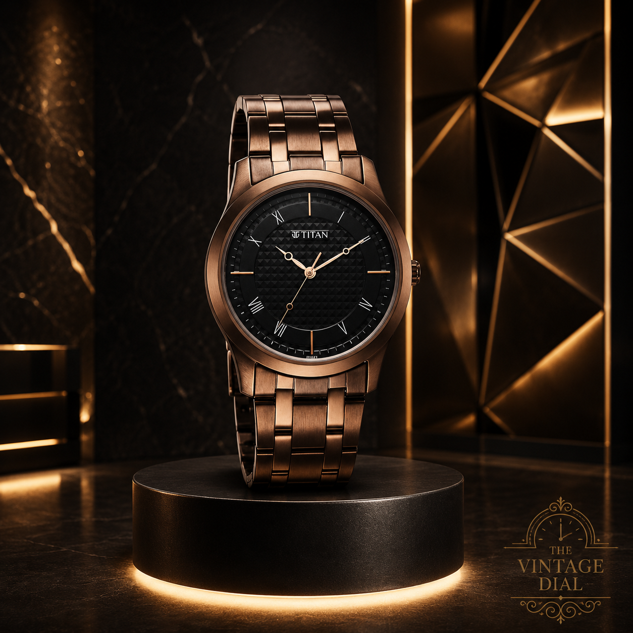 Titan Karishma Black Dial Analog Watch For Men (Model : 1823QM01) | Premium Mettalic Brown Strap