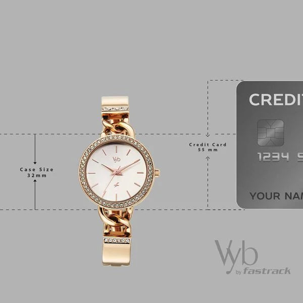 "Fastrack Rose Gold Crystal-Studded Bracelet Watch for Women - Premium Party Wear"