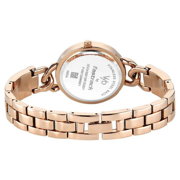 "Fastrack Rose Gold Crystal-Studded Bracelet Watch for Women - Premium Party Wear"