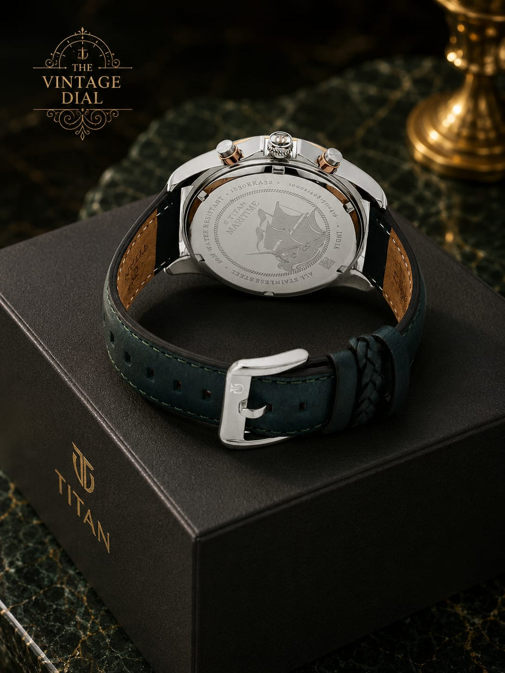 Titan Maritime White Dial Watch for Men (Model - 1830KL01) Premium Green Leather Strap.