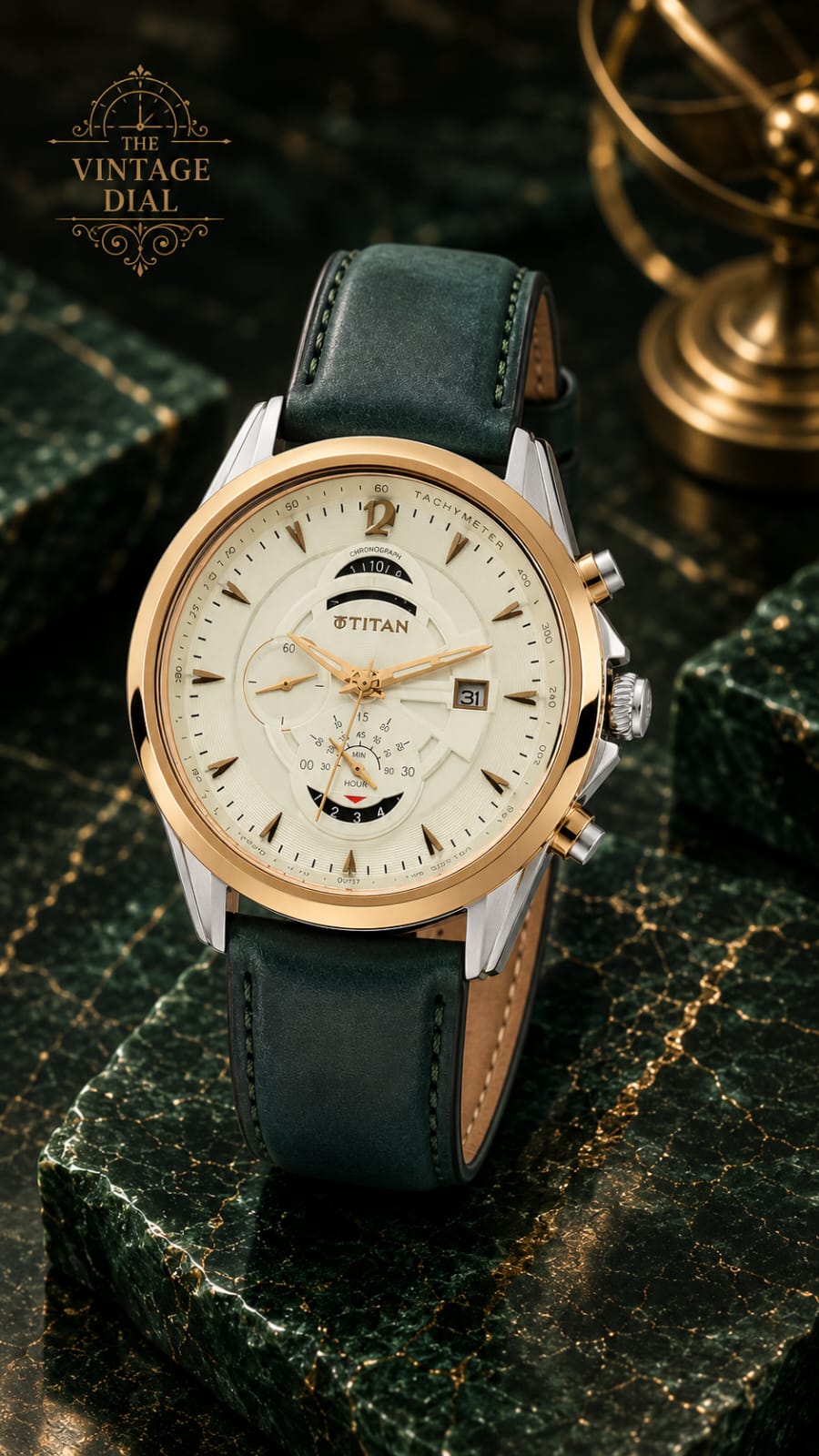 Titan Maritime White Dial Watch for Men (Model - 1830KL01) Premium Green Leather Strap.