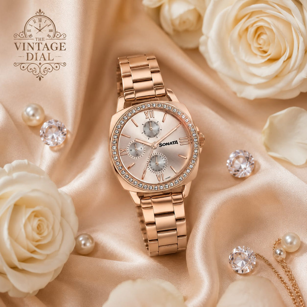 Sonata Festive 2.0 (Model : 87105WM01) Rose Gold Dial Multifunction Watch for Women | Premium Metal Strap