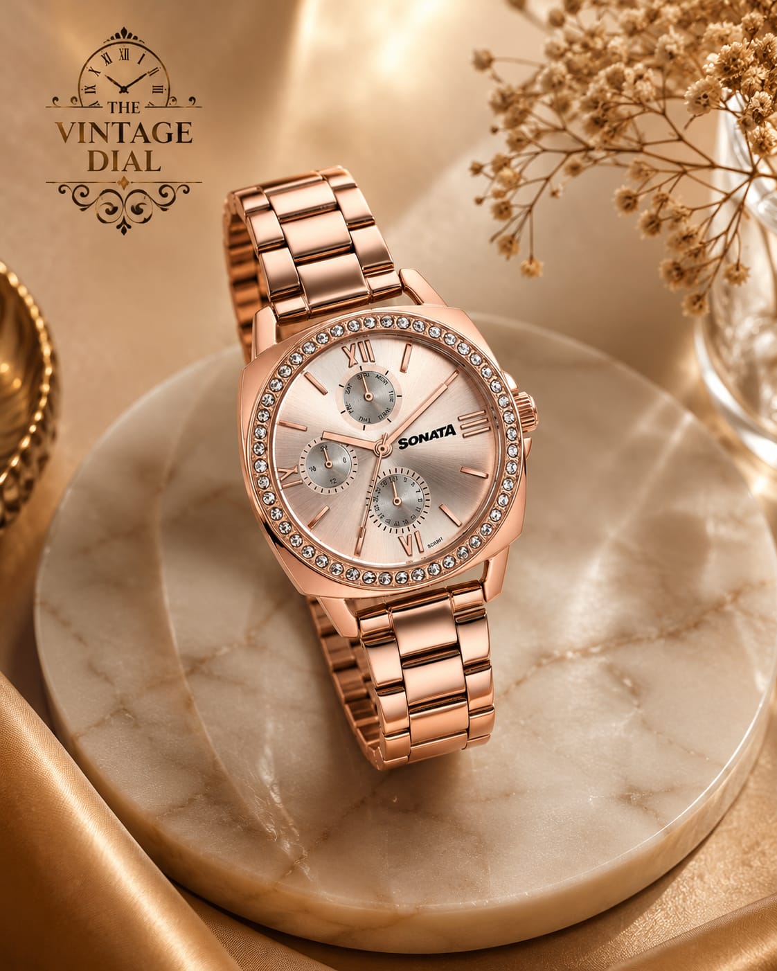 Sonata Festive 2.0 (Model : 87105WM01) Rose Gold Dial Multifunction Watch for Women | Premium Metal Strap