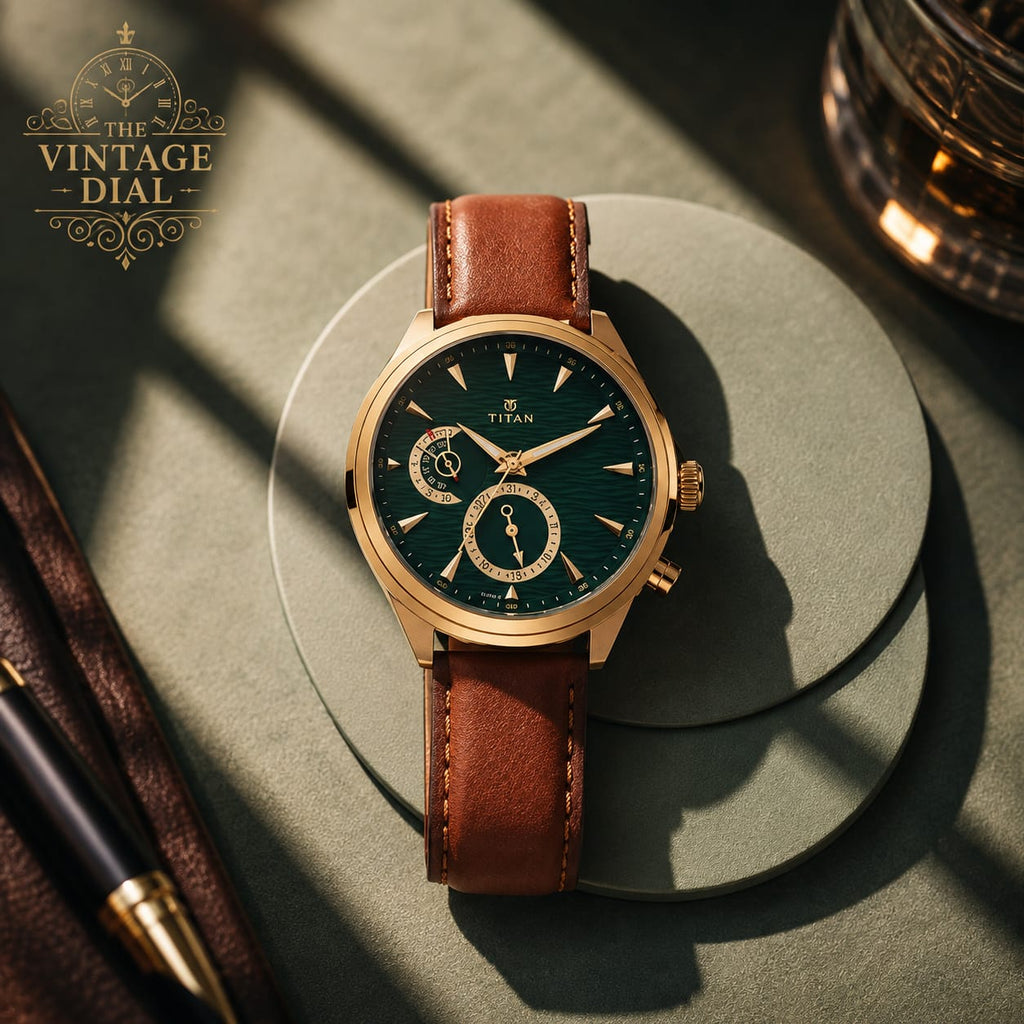 Titan Maritime 1829QL01 Green Dial Watch for Men With Brown Leather Strap