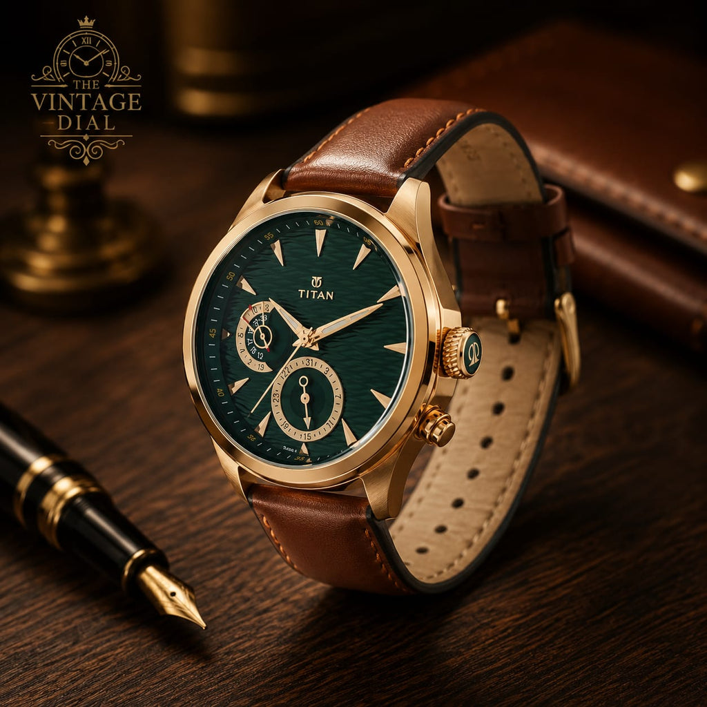 Titan Maritime 1829QL01 Green Dial Watch for Men With Brown Leather Strap