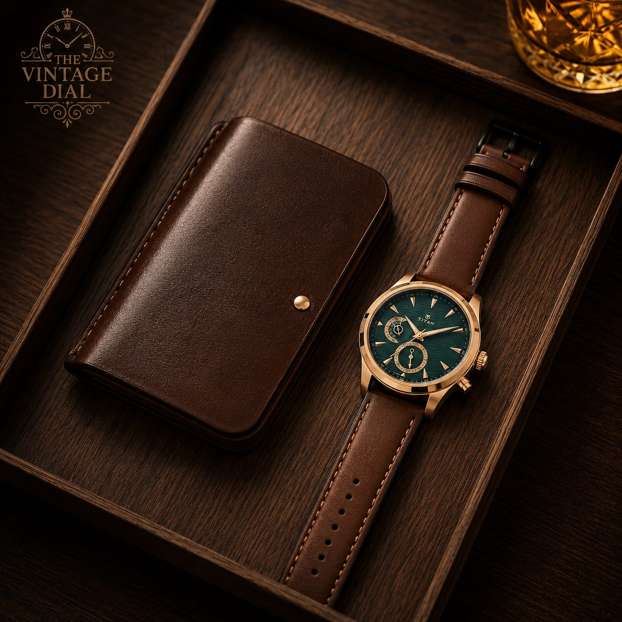Titan Maritime 1829QL01 Green Dial Watch for Men With Brown Leather Strap