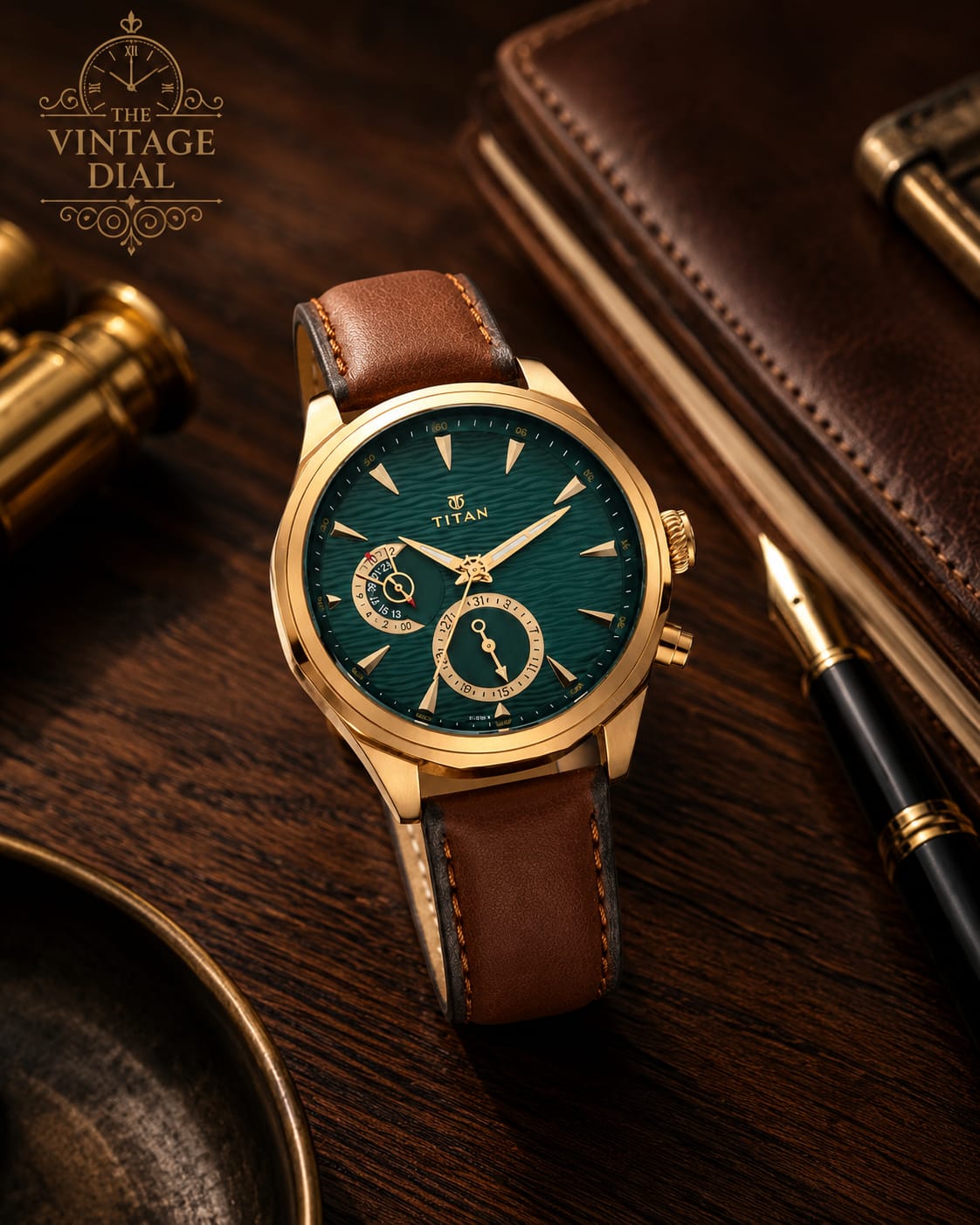 Titan Maritime 1829QL01 Green Dial Watch for Men With Brown Leather Strap