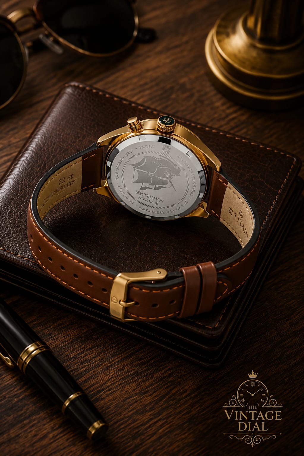 Titan Maritime 1829QL01 Green Dial Watch for Men With Brown Leather Strap