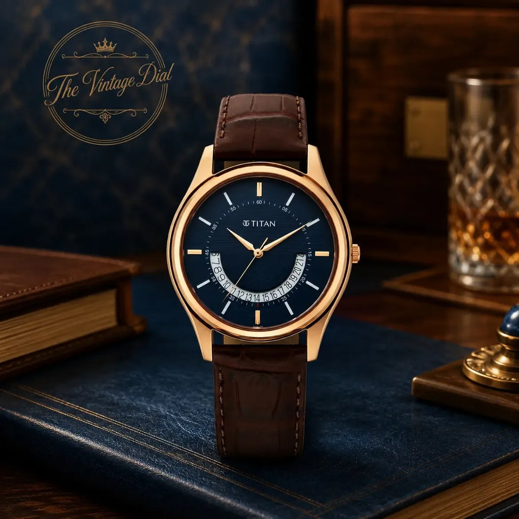 Titan Lagan Blue Dial Analog Watch For Men (1713WL01) Premium Leather Strap