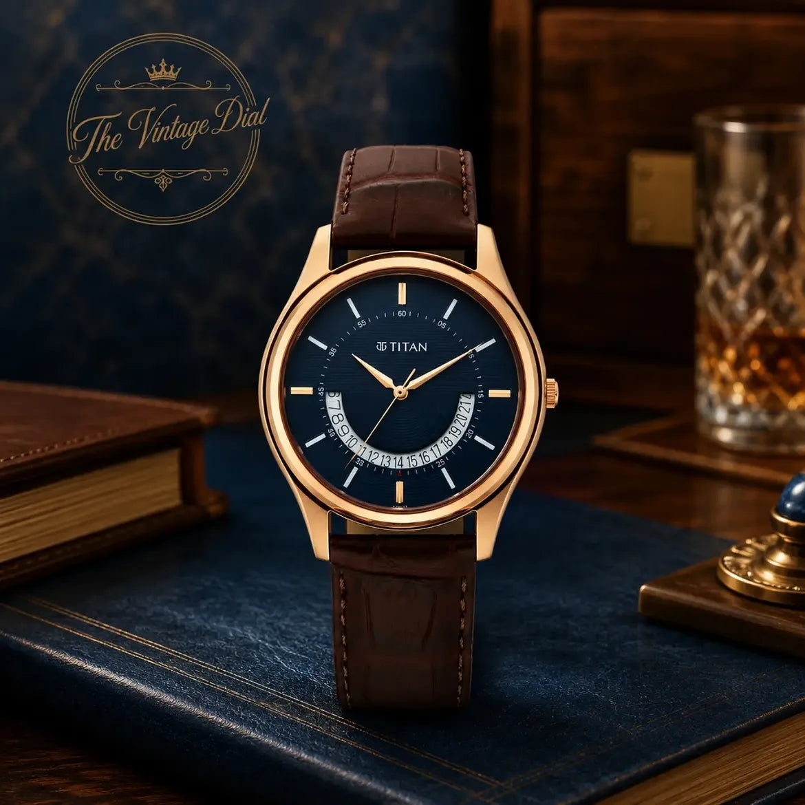 Titan Lagan Blue Dial Analog Watch For Men (1713WL01) Premium Leather Strap