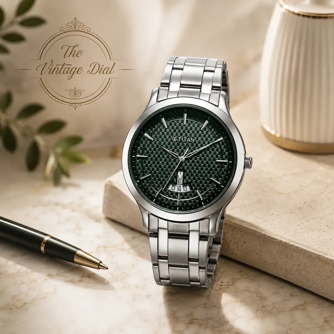 Titan Karishma Quartz Analog Green Textured Dial Watch for Men