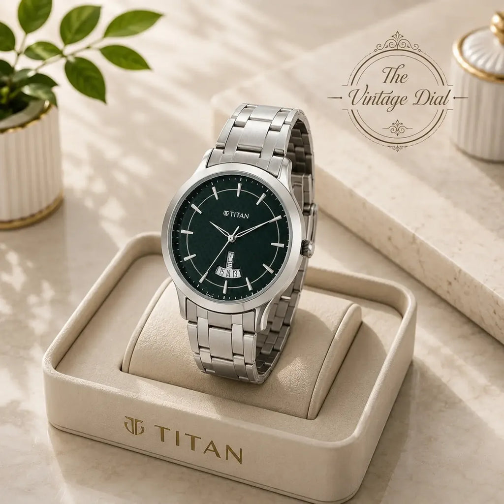 Titan Karishma Quartz Analog Green Textured Dial Watch for Men
