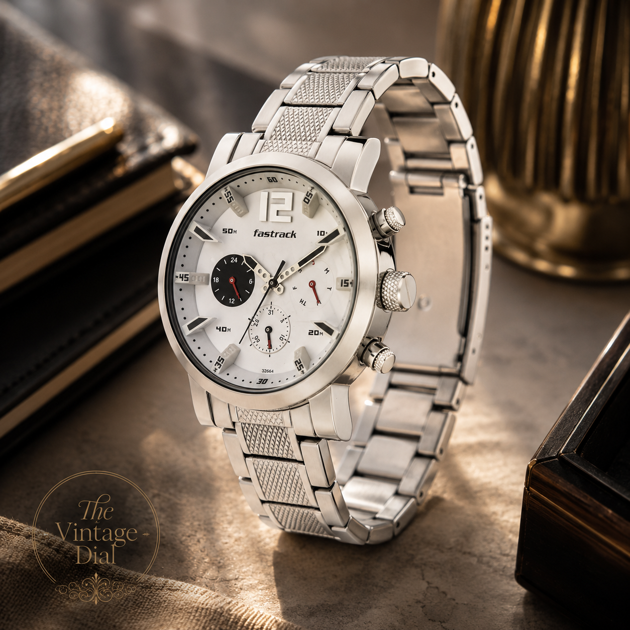 Fastrack Premium Silver Dial Chronograph Look Stainless Steel | The Vintage Dial