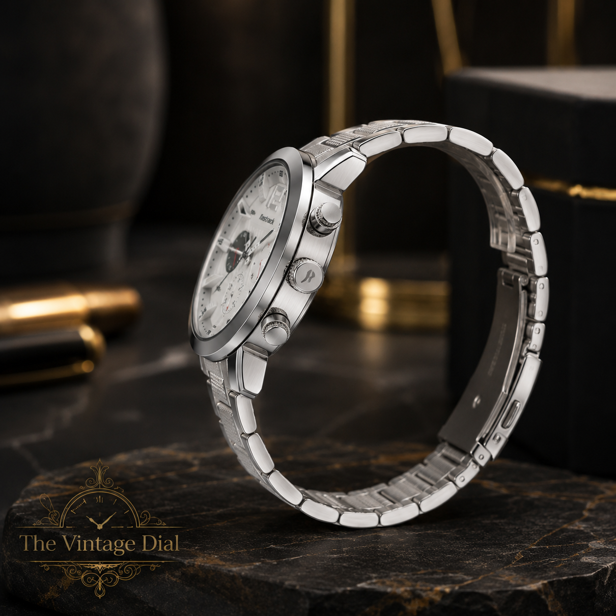 Fastrack Premium Silver Dial Chronograph Look Stainless Steel | The Vintage Dial